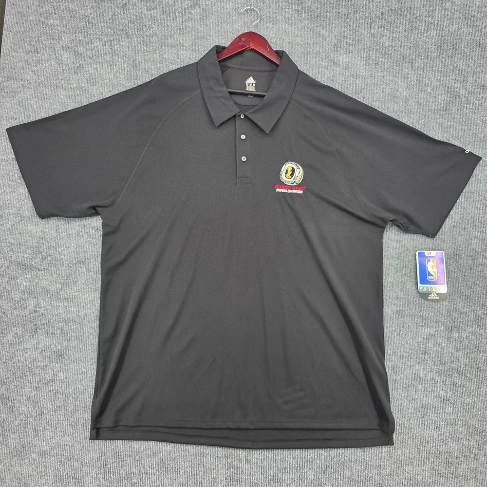 Adidas Miami Heat 2006 NBA Champions Polo Shirt Mens 2XL Black 1987A 06 NBA NOS